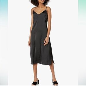 The Drop Satin Black Midi Slip Dress NWT